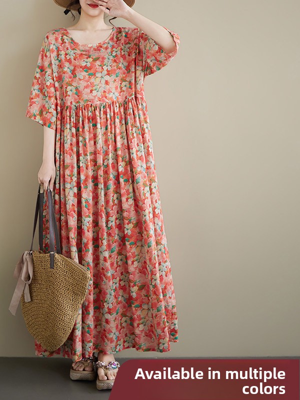 Ethnic Fashion Clothing - Gaun Hamil Katun Linen Lengan Pendek